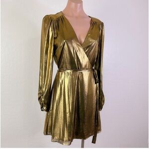 Gianni Bini Gold Shimmer & shine Cocktail Wrap Dress NOA LAME  size M NWT Formal